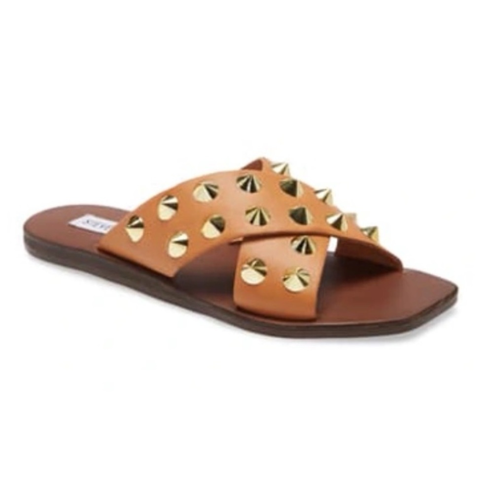 Steve Madden Spike Cognac Leather Slide Sandal